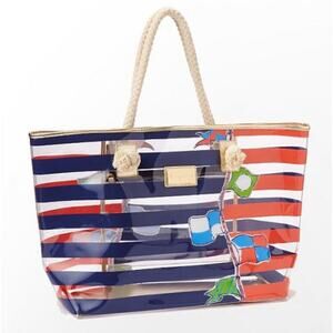 Lilly Pulitzer Bright Navy Raise The Sail Beach Shoreline Clear Tote